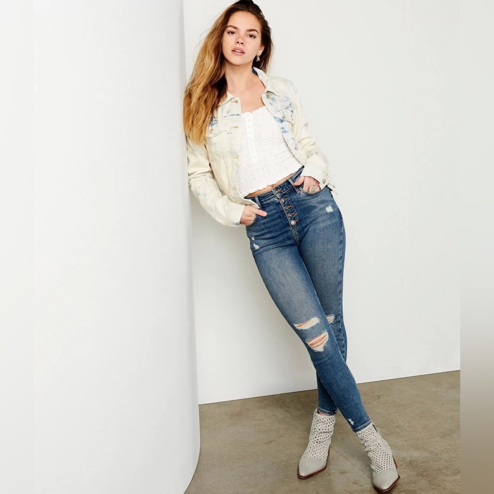 Free People We The Free Sabrina Distressed‎ Indigo Super Skinny Jeans Size 30